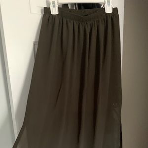 Navy green chiffon maxi skirt